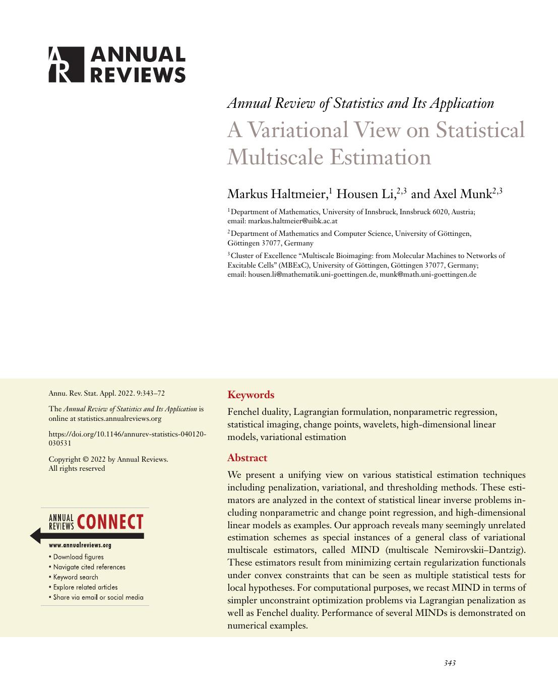 A Variational View on Statistical Multiscale Estimation by Markus Haltmeier Housen Li Axel Munk