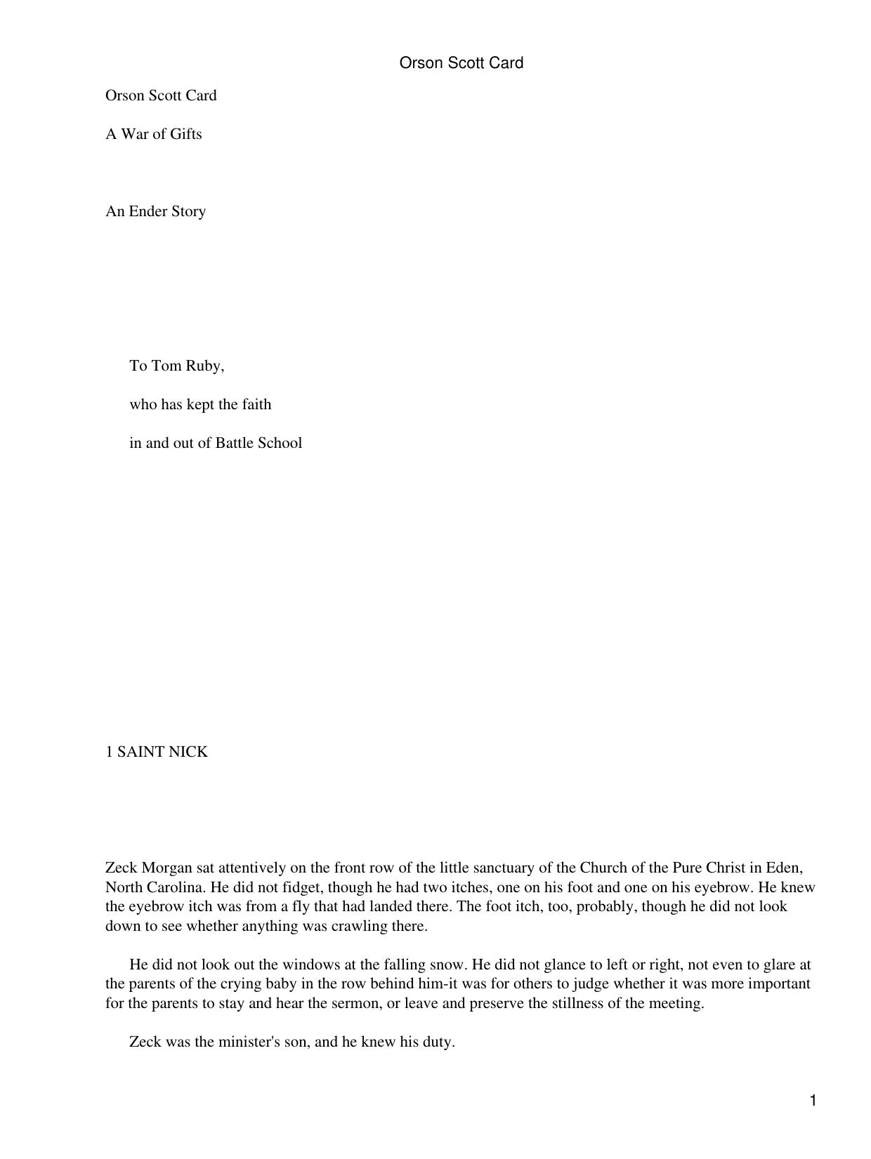 A War of Gifts: An Ender Story by Orson Scott Card