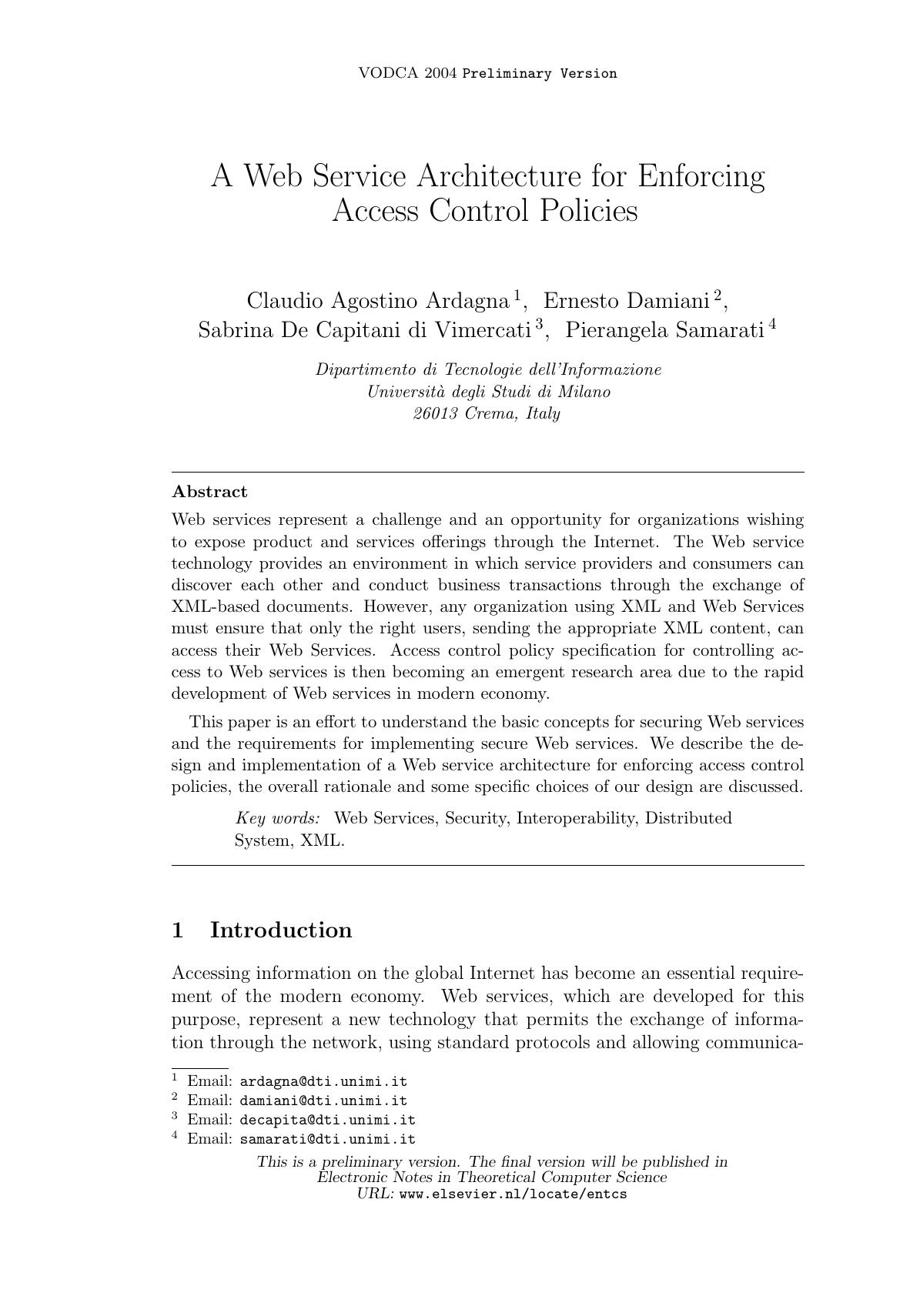 A Web Service Architecture for Enforcing Access Control Policies by Unknown