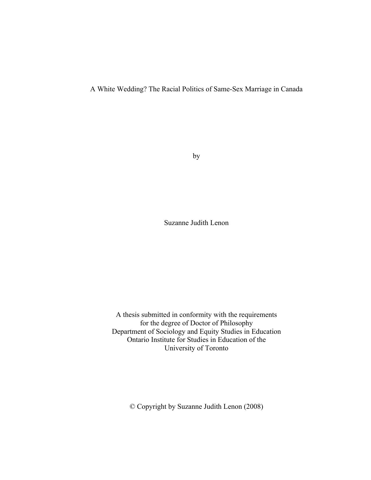 A White Wedding? The Racial Politics of Same-sex Marriage in Canada by Suzanne Judith Lenon