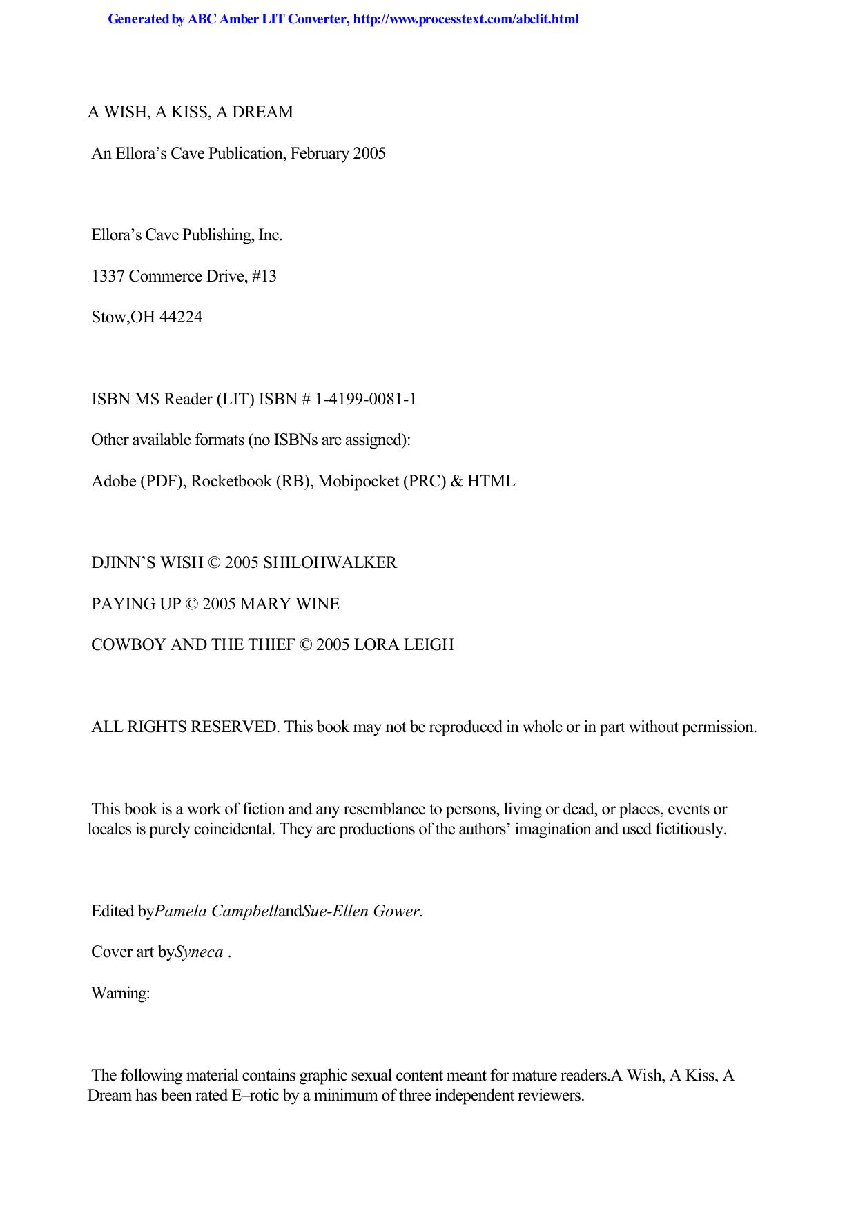 A Wish, A Kiss, A Dream by Lora Leigh Shiloh Walker Mary Wine