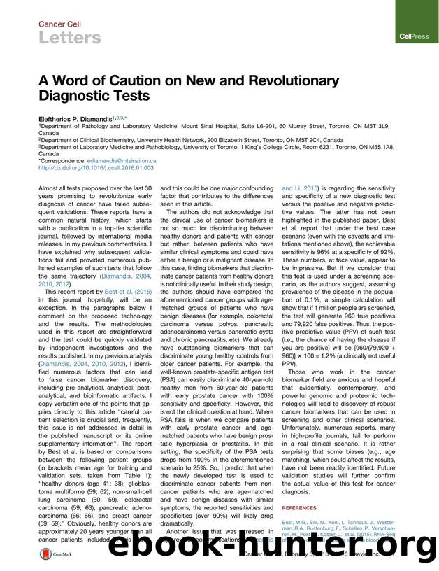 A Word of Caution on New and Revolutionary Diagnostic Tests by Eleftherios P. Diamandis