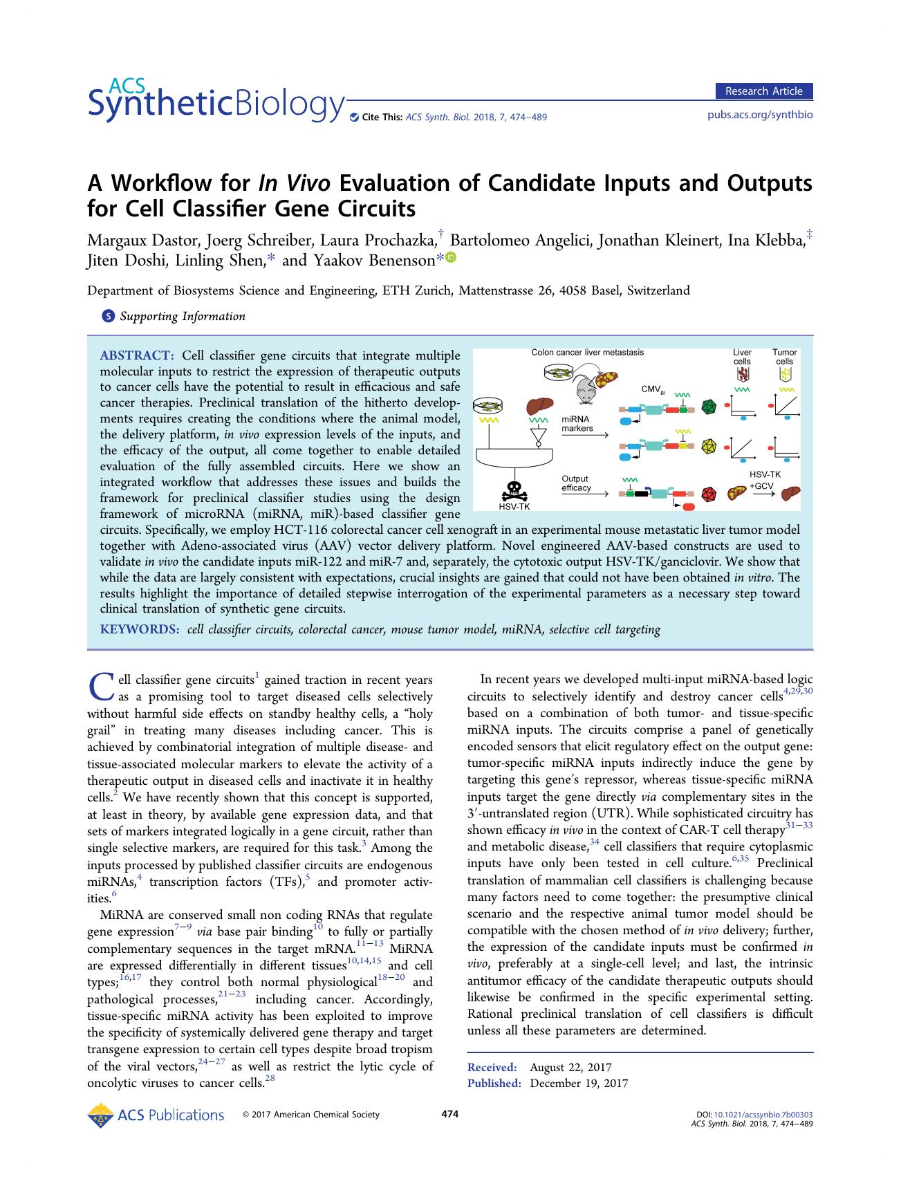 A Workflow for In Vivo Evaluation of Candidate Inputs and Outputs for Cell Classifier Gene Circuits by unknow