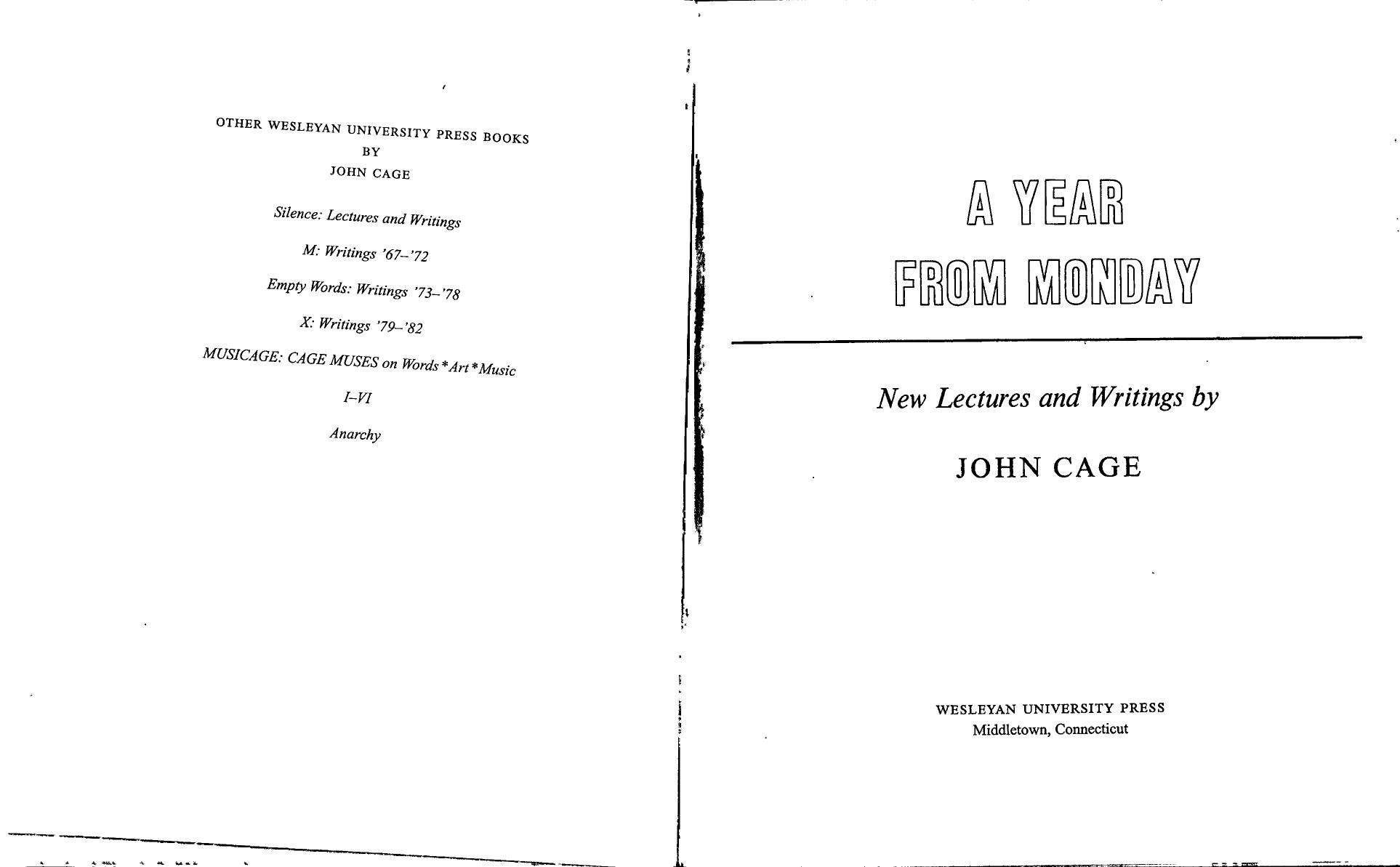 A Year from Monday: New Lectures and Writings by John Cage