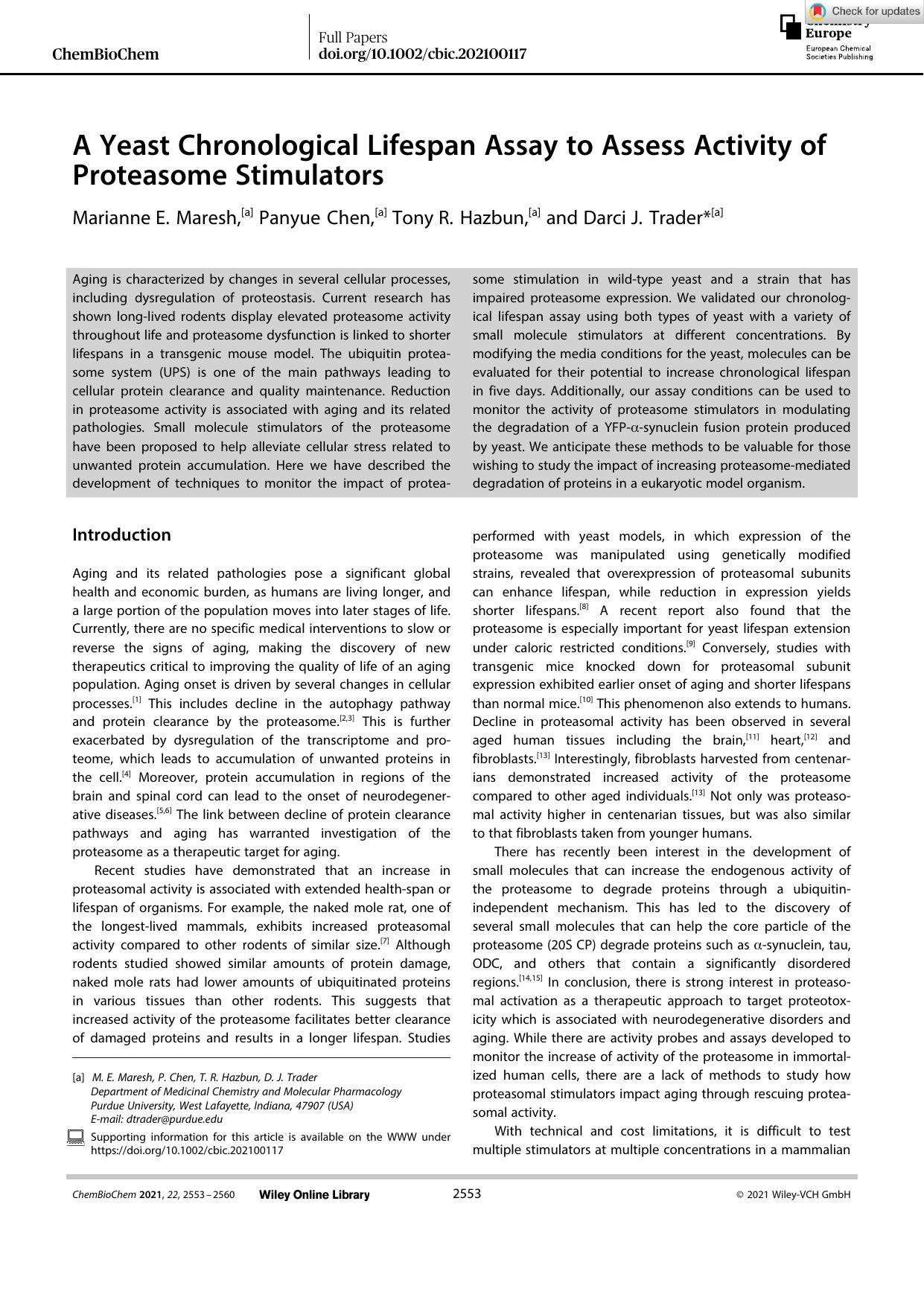 A Yeast Chronological Lifespan Assay to Assess Activity of Proteasome Stimulators by Unknown