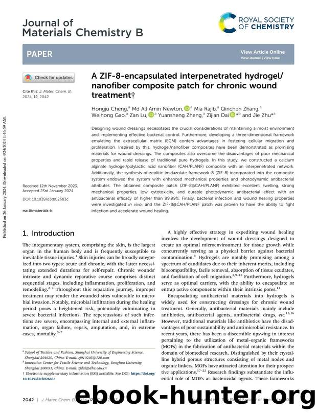 A ZIF-8-encapsulated interpenetrated hydrogelnanofiber composite patch for chronic wound treatment by unknow