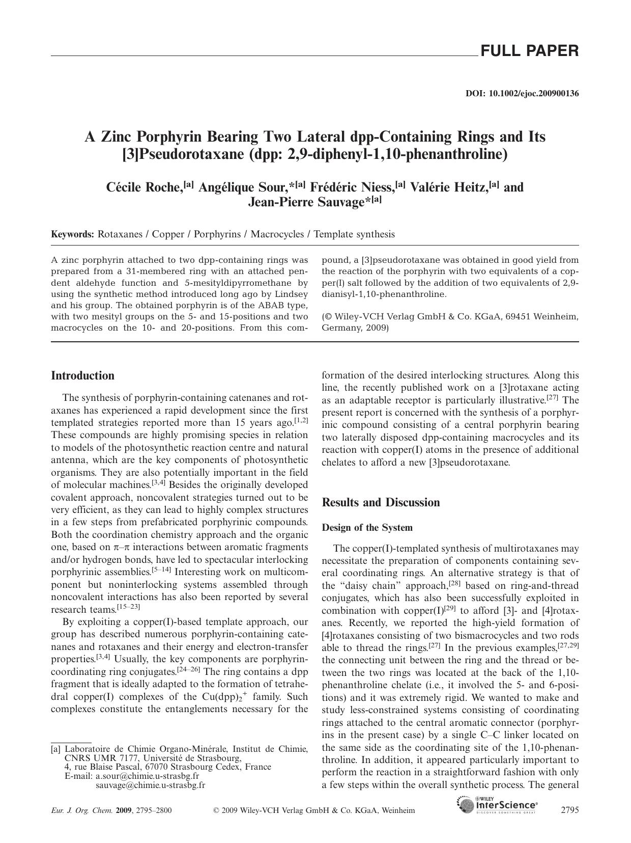 A Zinc Porphyrin Bearing Two Lateral dpp-Containing Rings and Its [3]Pseudorotaxane (dpp: 2,9-diphenyl-1,10-phenanthroline) by Unknown