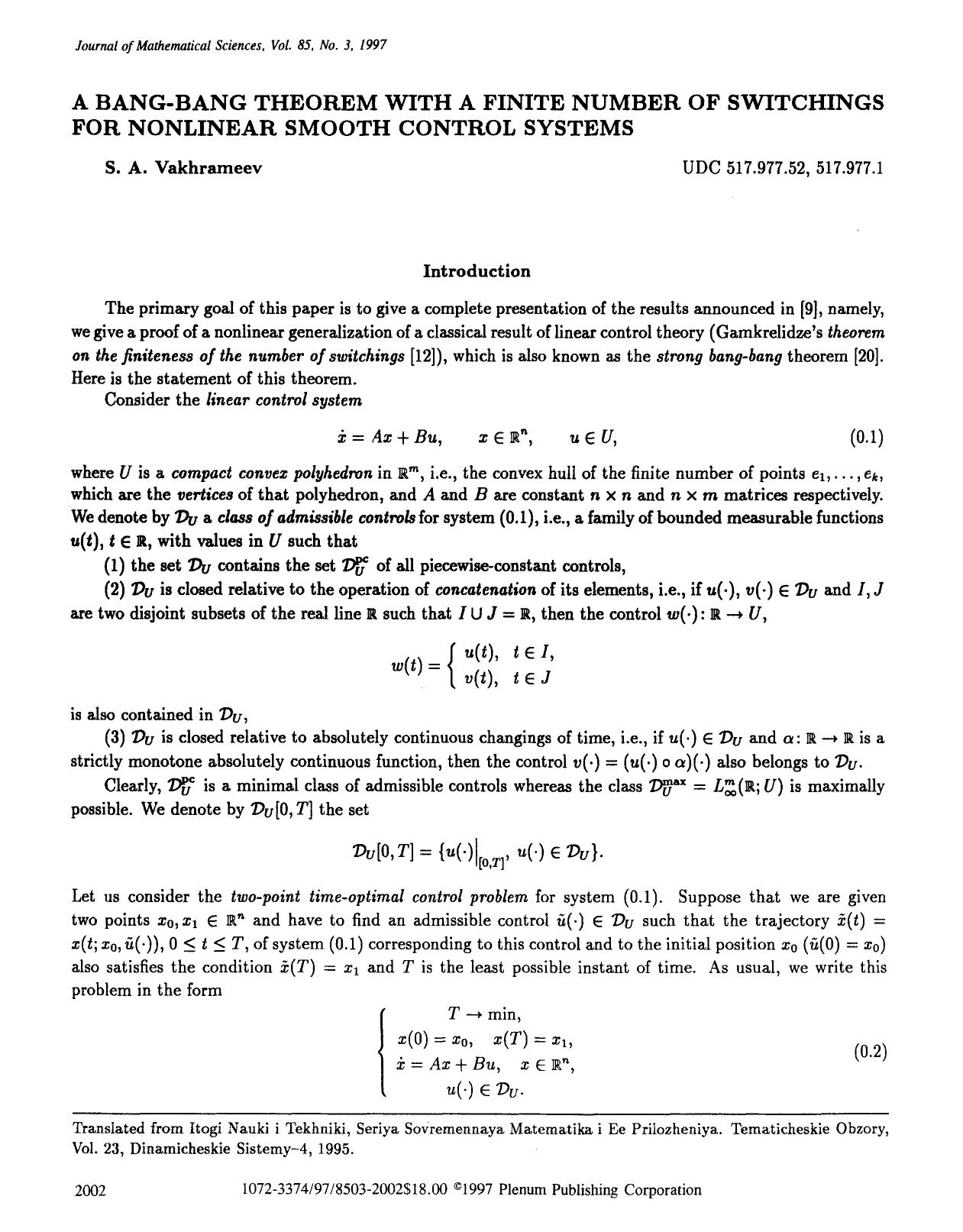 A bang-bang theorem with a finite number of switchings for nonlinear smooth control systems by A bang-bang theorem & a finite number of switchings for nonlinear smooth control systems (1997)(15s)