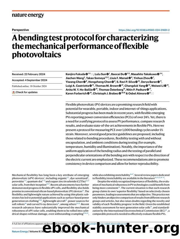A bending test protocol for characterizing the mechanical performance of flexible photovoltaics by unknow