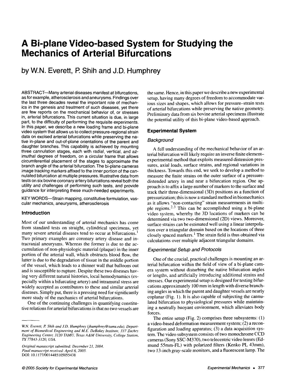A bi-plane video-based system for studying the mechanics of arterial bifurcations by Unknown