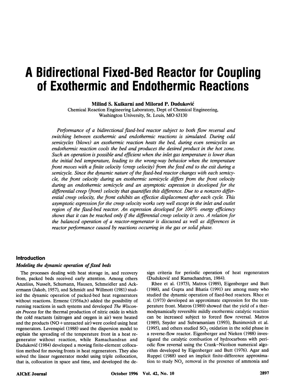 A bidirectional fixed-bed reactor for coupling of exothermic and endothermic reactions by Unknown