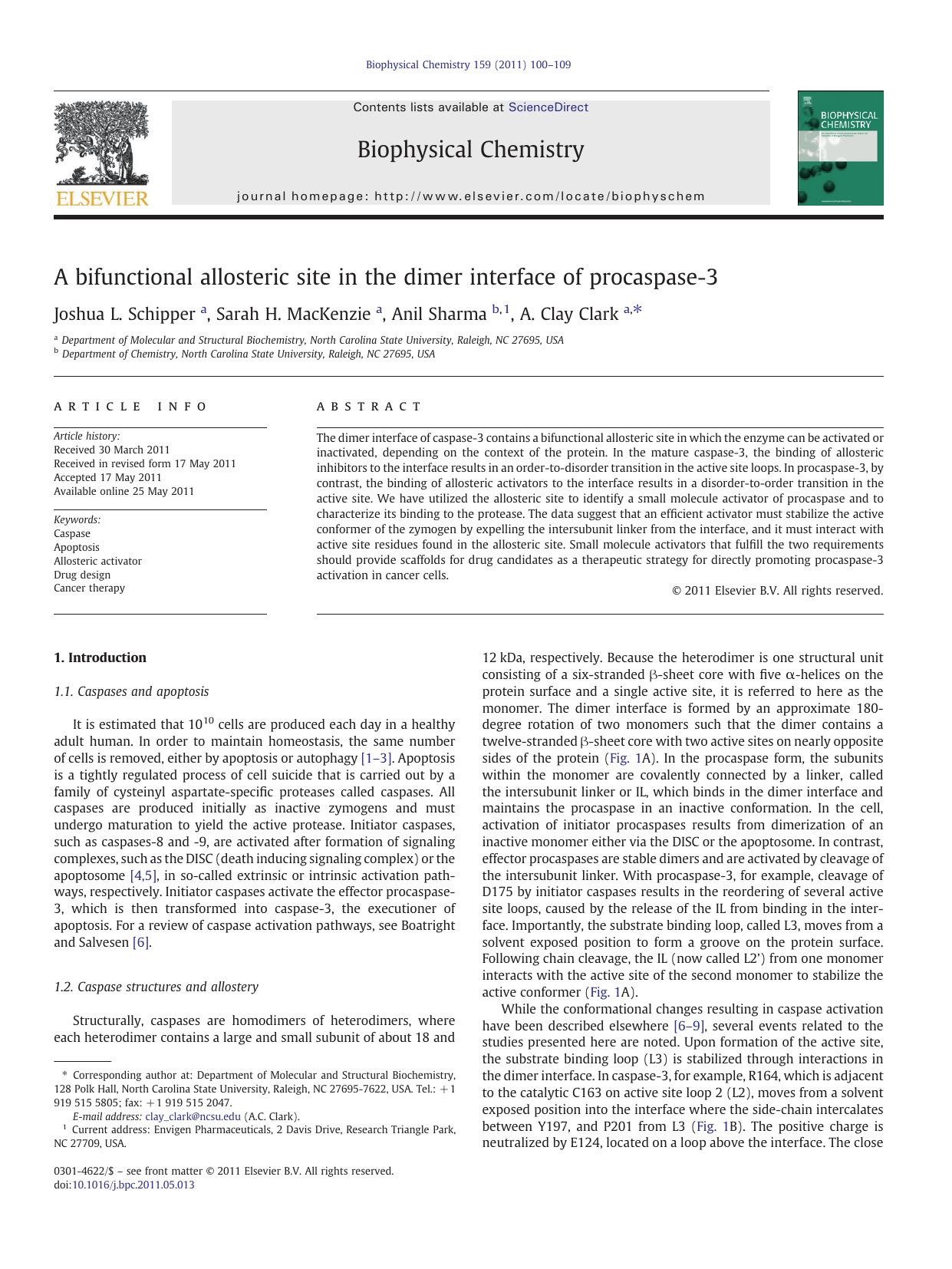 A bifunctional allosteric site in the dimer interface of procaspase-3 by Joshua L. Schipper & Sarah H. MacKenzie & Anil Sharma & A. Clay Clark