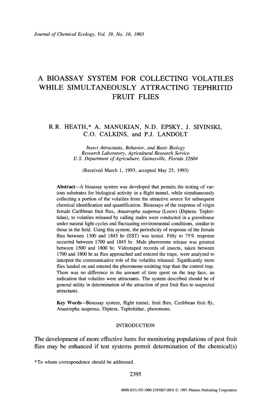 A bioassay system for collecting volatiles while simultaneously attracting tephritid fruit flies by Unknown