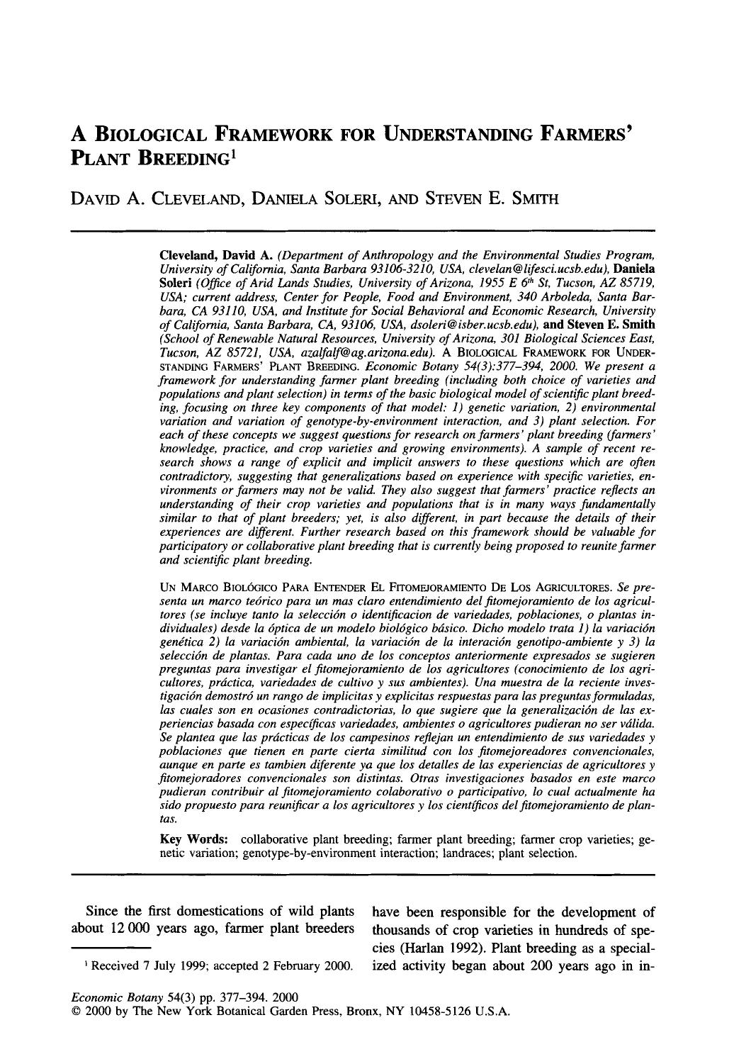 A biological framework for understanding farmers&#x2019; plant breeding by Unknown