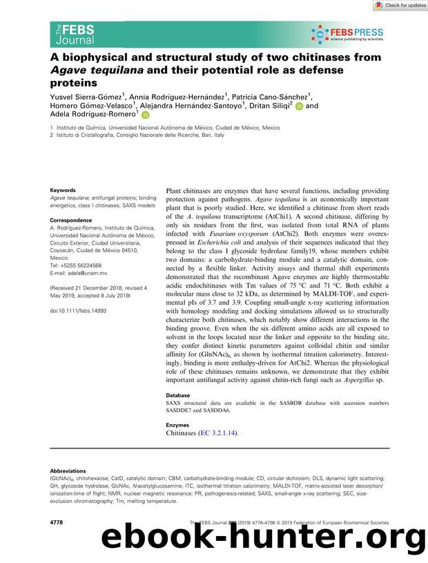 A biophysical and structural study of two chitinases from AgaveÂ tequilana and their potential role as defense proteins by Unknown