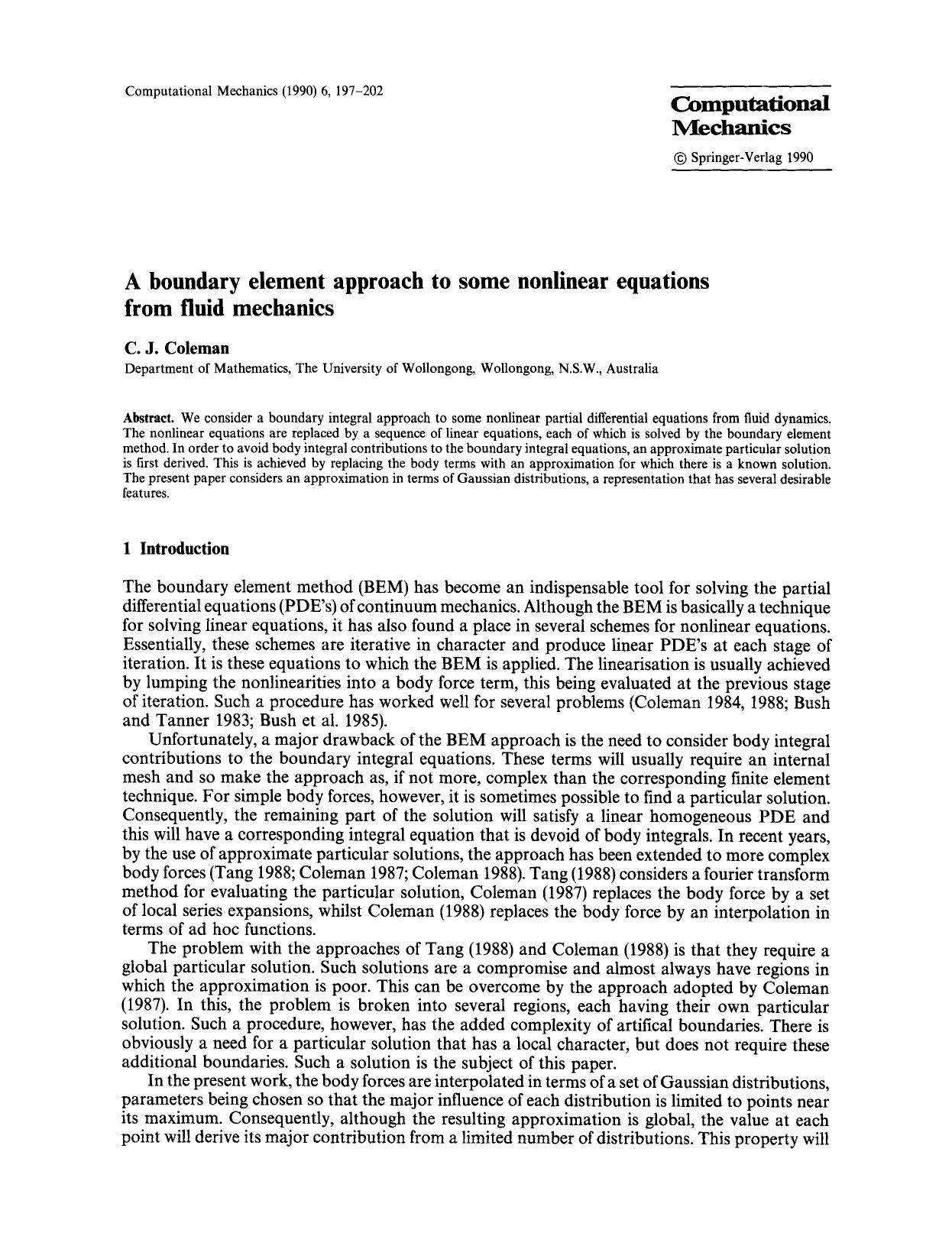 A boundary element approach to some nonlinear equations from fluid mechanics by Unknown