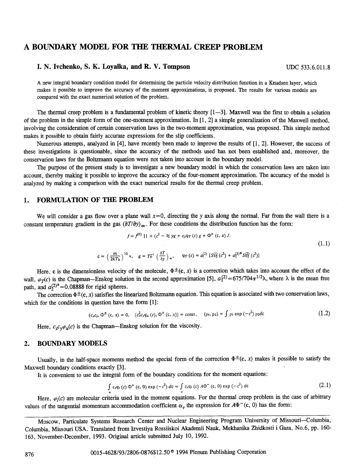 A boundary model for the thermal creep problem by Unknown