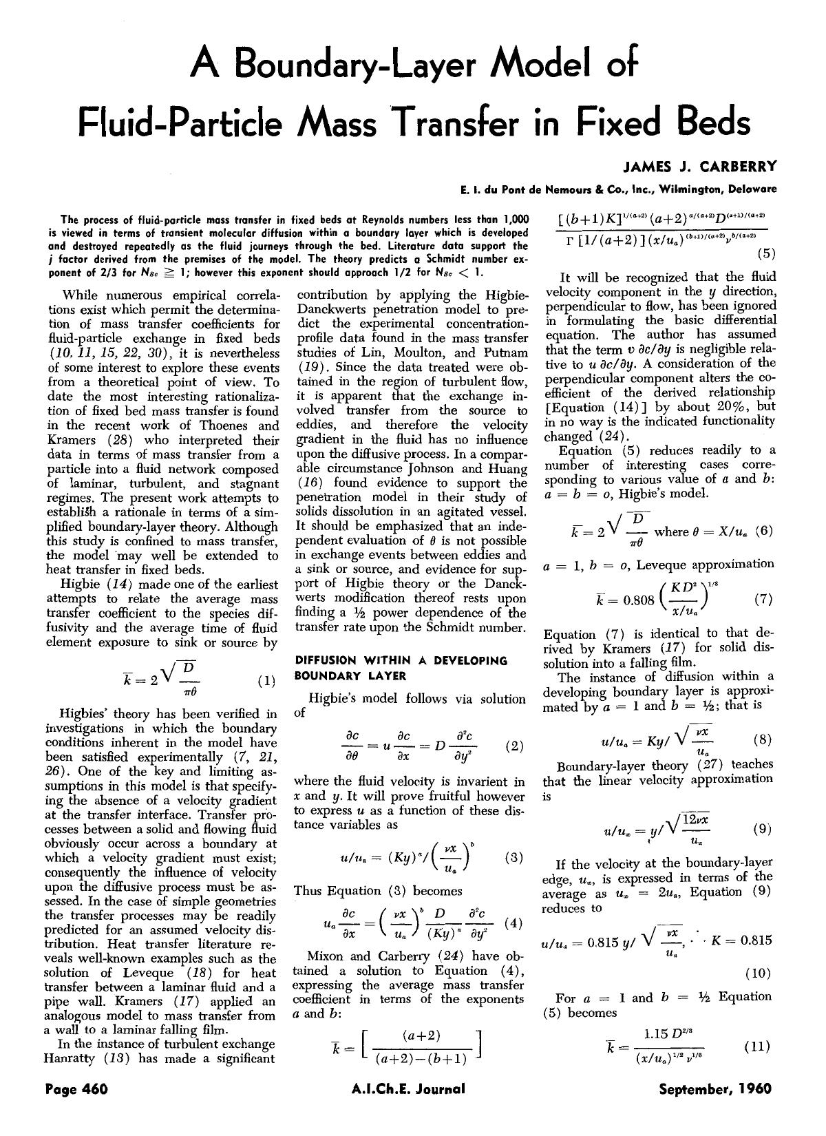 A boundary-layer model of fluid-particle mass transfer in fixed beds by Unknown