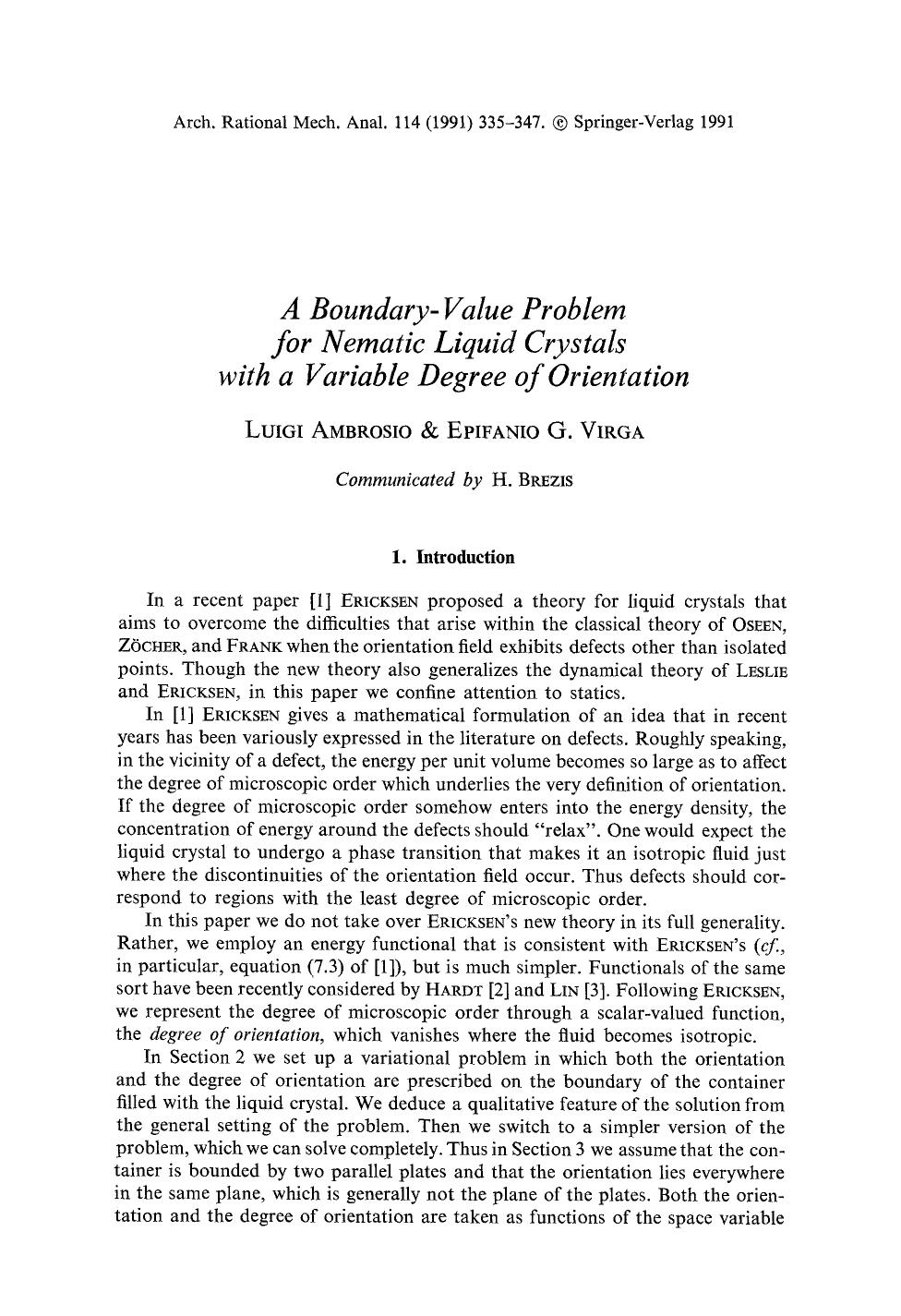 A boundary-value problem for nematic liquid crystals with a variable degree of orientation by Unknown