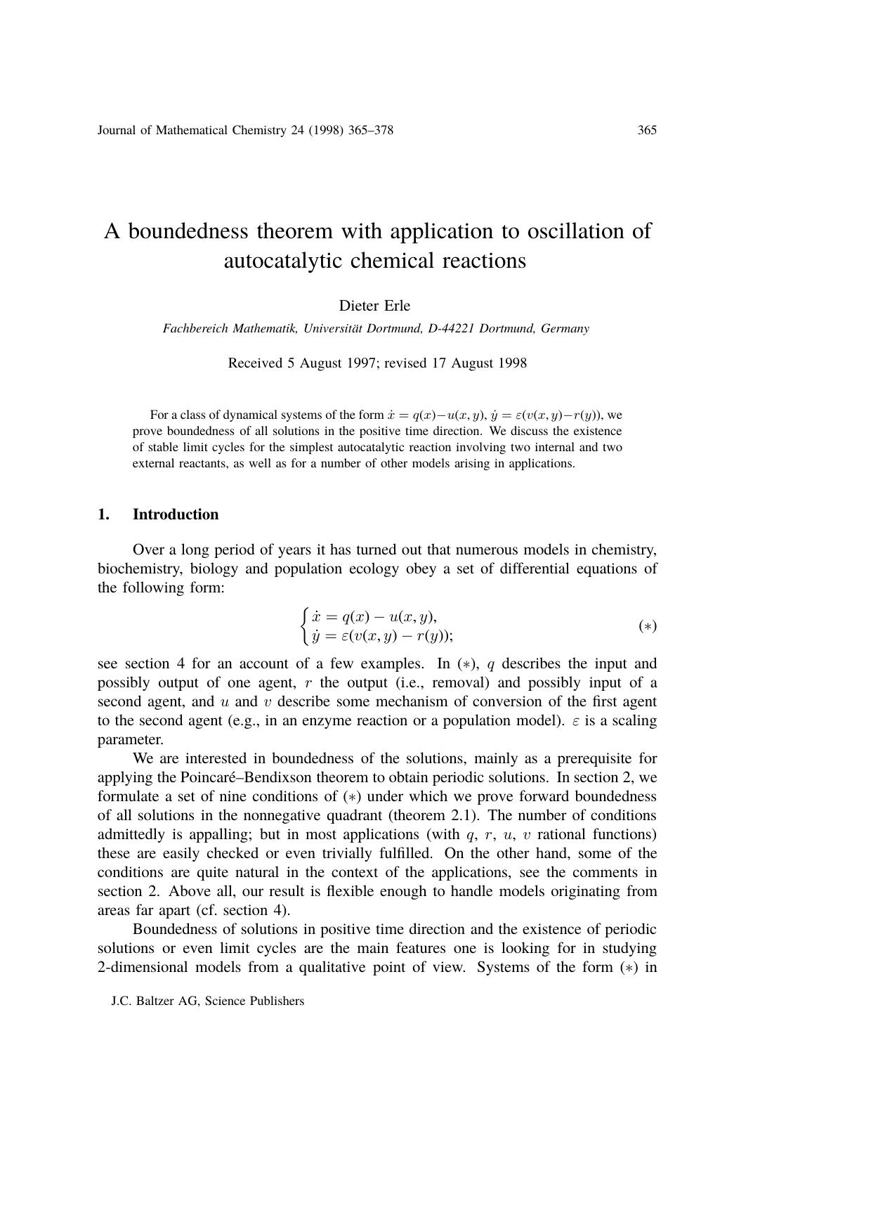 A boundedness theorem with application to oscillation of autocatalytic chemical reactions by Unknown