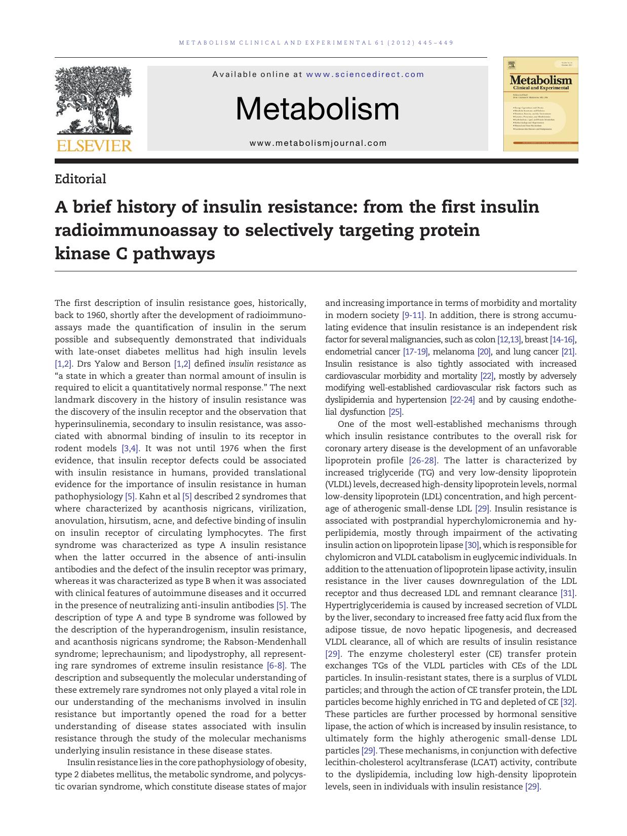 A brief history of insulin resistance: from the first insulin radioimmunoassay to selectively targeting protein kinase C pathways by Konstantinos N. Aronis