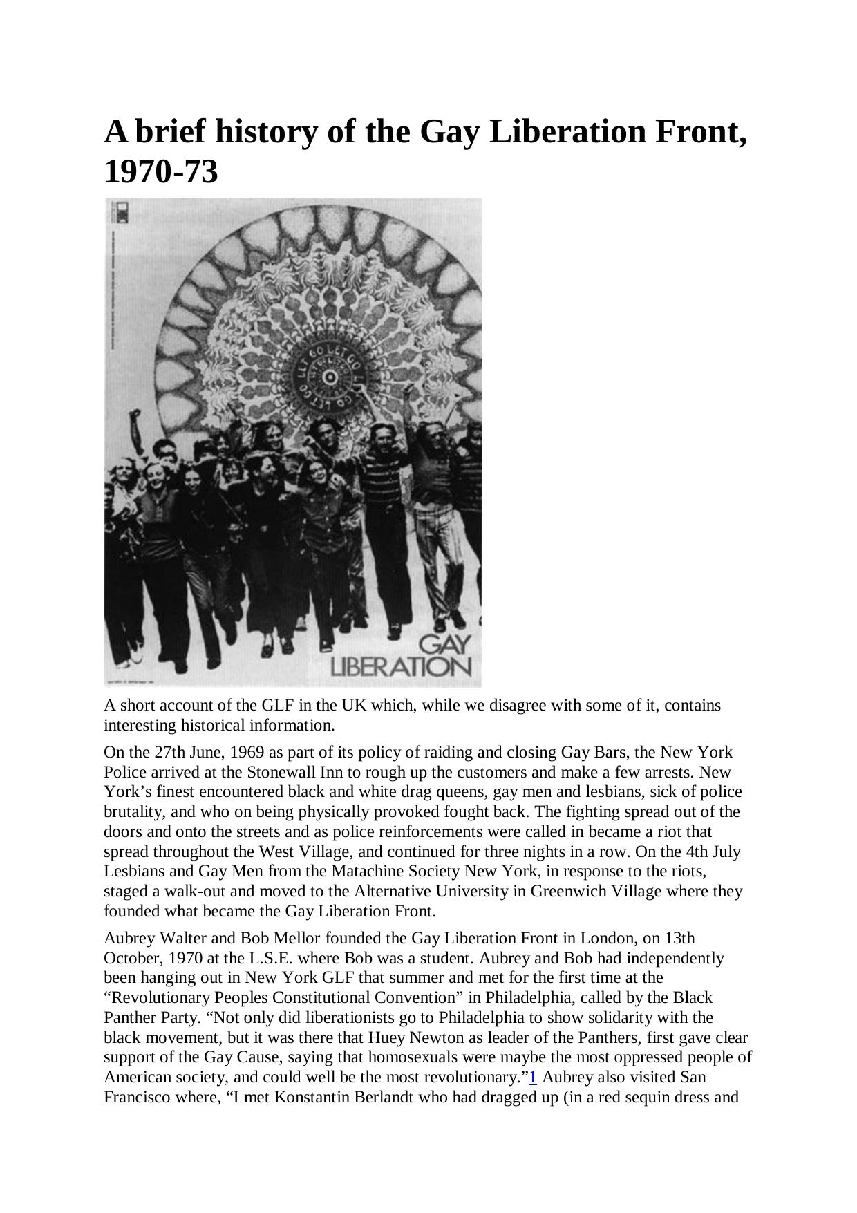 A brief history of the Gay Liberation Front by Unknown