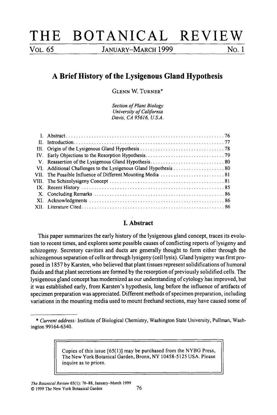 A brief history of the lysigenous gland hypothesis by Unknown