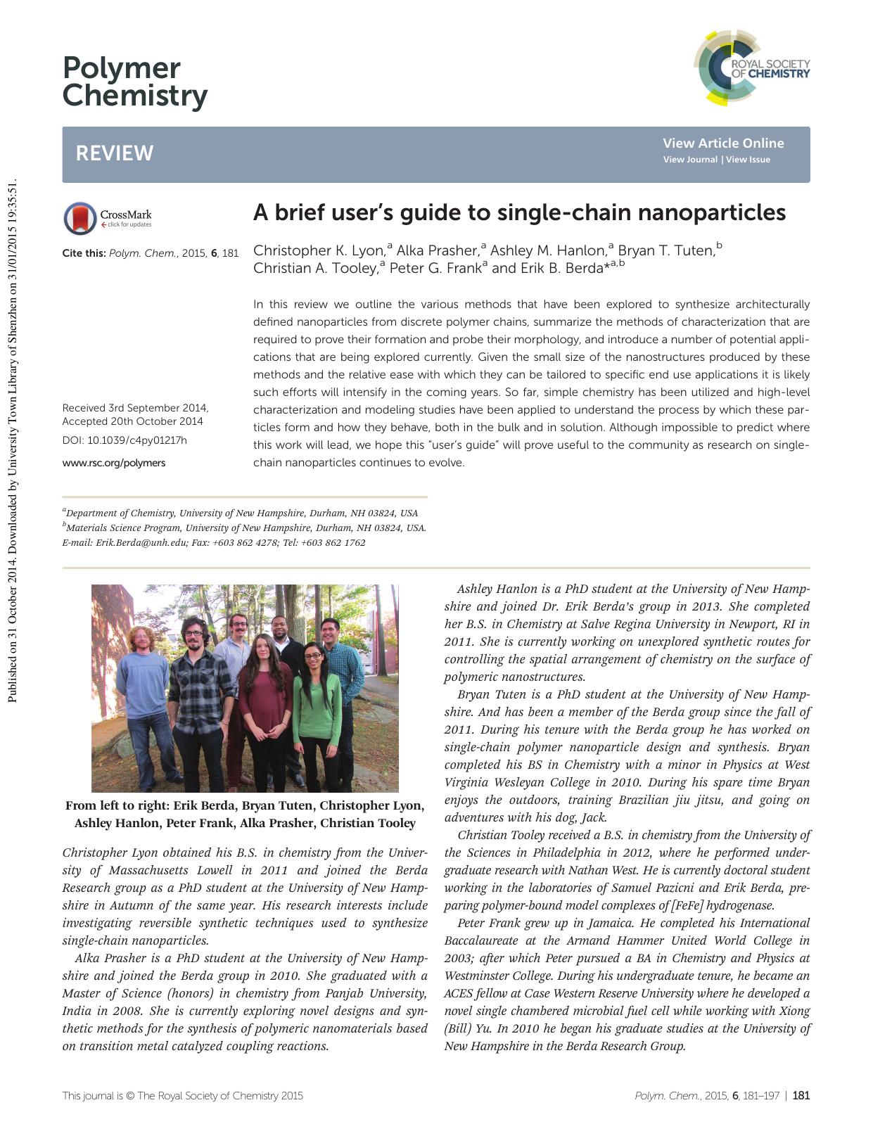 A brief user's guide to single-chain nanoparticles by unknow