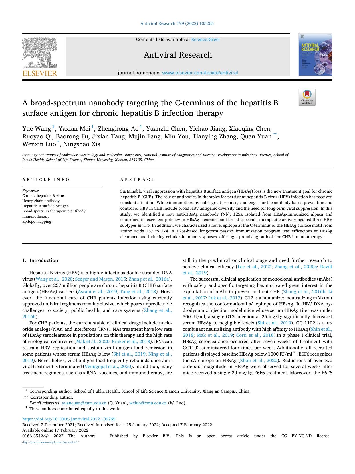 A broad-spectrum nanobody targeting the C-terminus of the hepatitis B surface antigen for chronic hepatitis B infection therapy by unknow