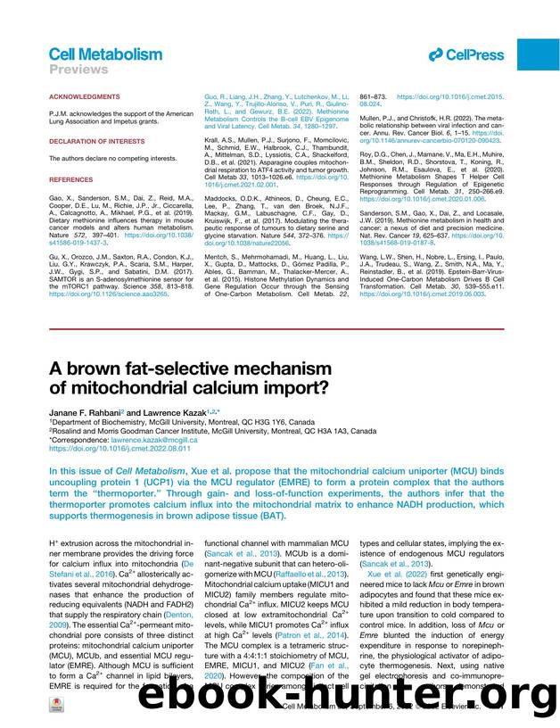 A brown fat-selective mechanism of mitochondrial calcium import? by Janane F. Rahbani & Lawrence Kazak