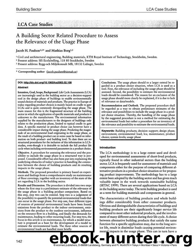 A building sector related procedure to assess the relevance of the usage phase by Unknown