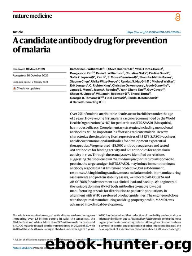 A candidate antibody drug for prevention of malaria by unknow