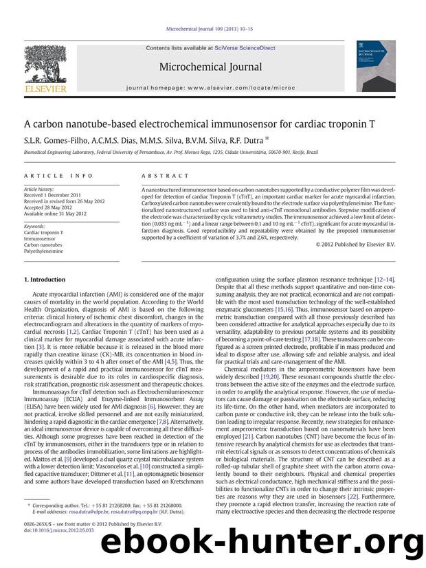 A carbon nanotube-based electrochemical immunosensor for cardiac troponin T by S.L.R. Gomes-Filho & A.C.M.S. Dias & M.M.S. Silva & B.V.M. Silva & R.F. Dutra