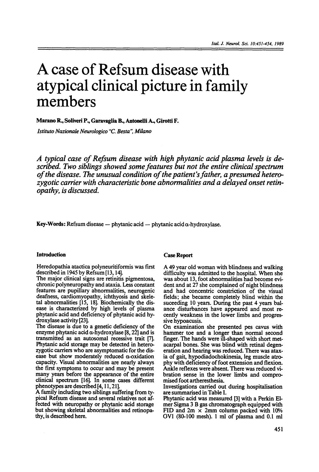 A case of Refsum disease with atypical clinical picture in family members by Unknown