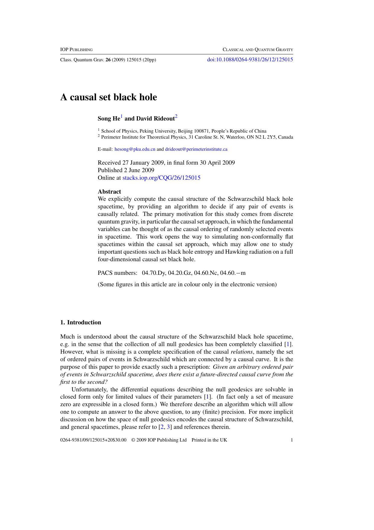 A causal set black hole by S He and D Rideout