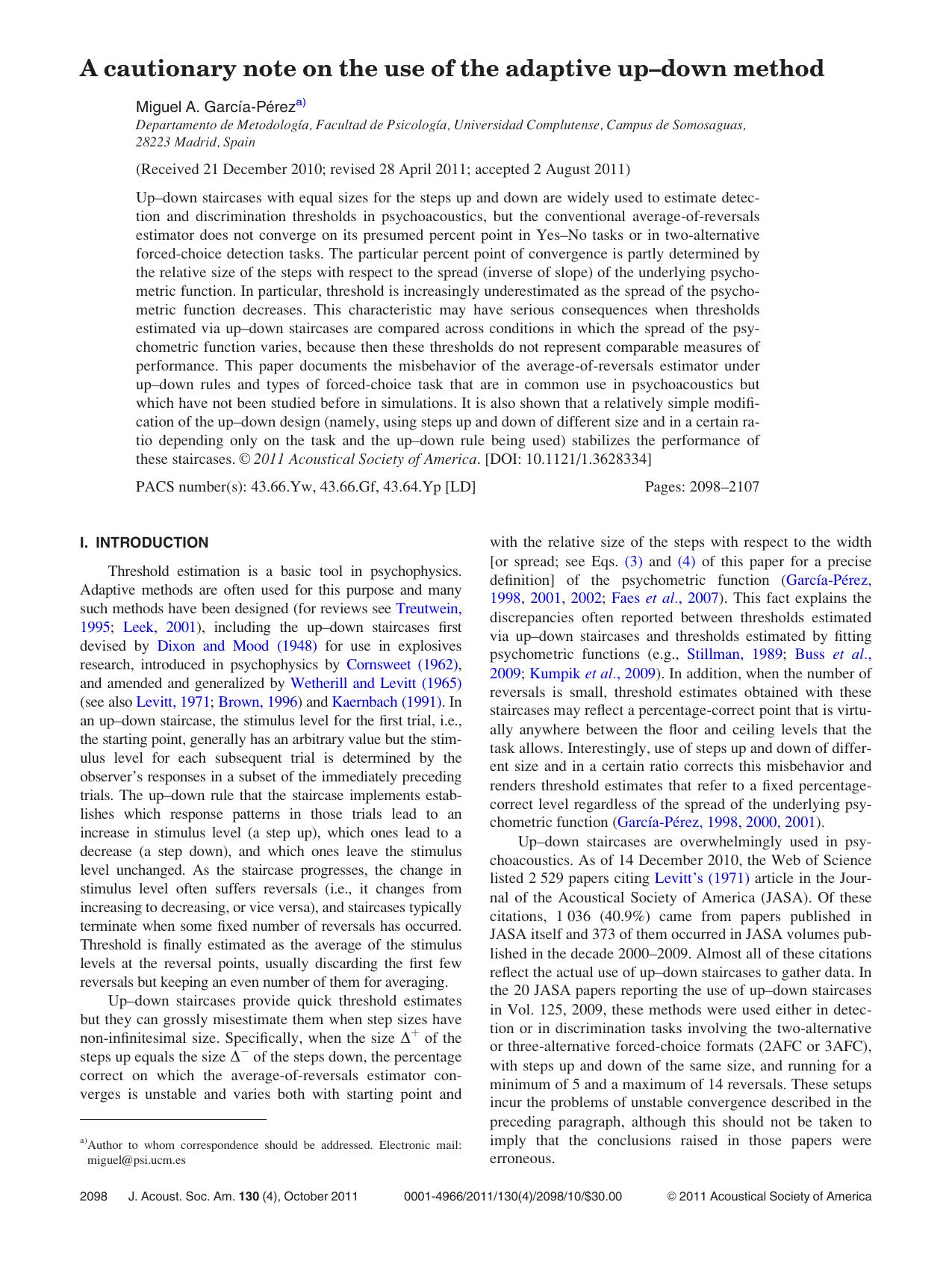 A cautionary note on the use of the adaptive up–down method by Miguel A. Garcı´a-Pe´rez