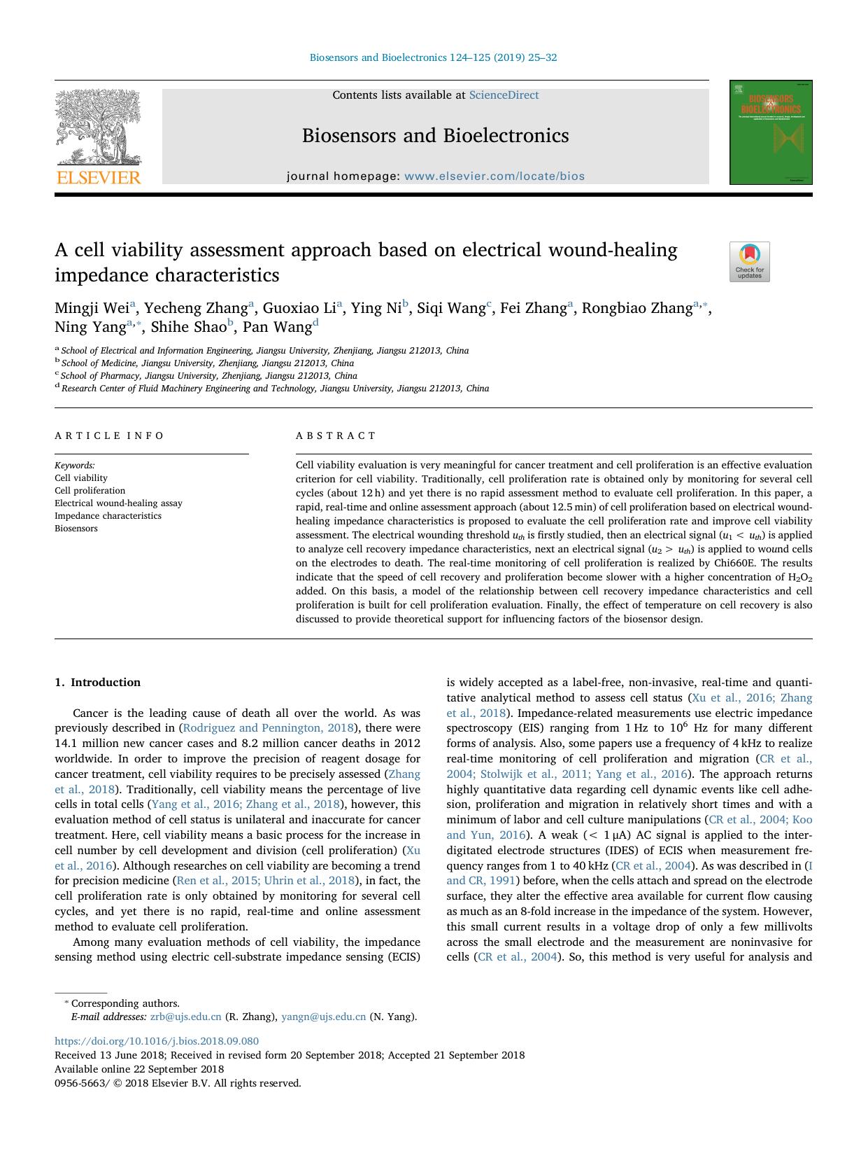 A cell viability assessment approach based on electrical wound-healing impedance characteristics by unknow