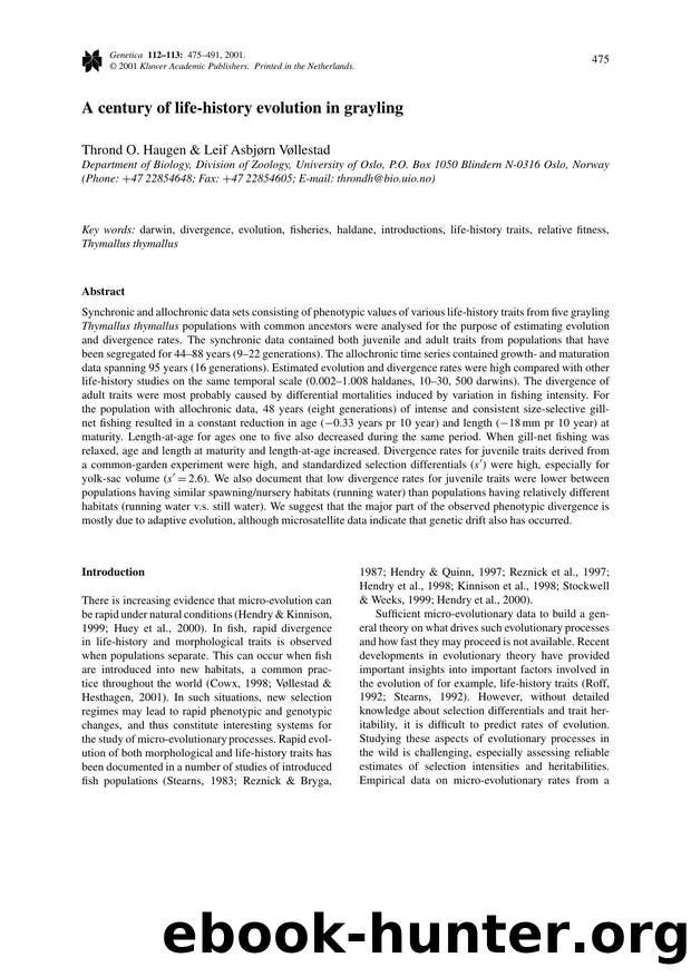 A century of life-history evolution in grayling by Unknown