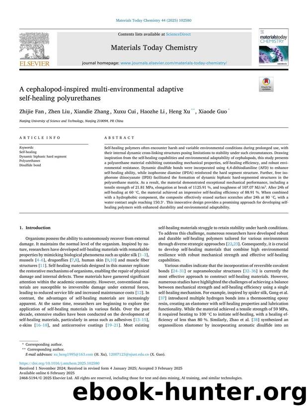 A cephalopod-inspired multi-environmental adaptive self-healing polyurethanes by Zhijie Fan & Zhen Liu & Xiandie Zhang & Xuxu Cui & Haozhe Li & Heng Xu & Xiaode Guo
