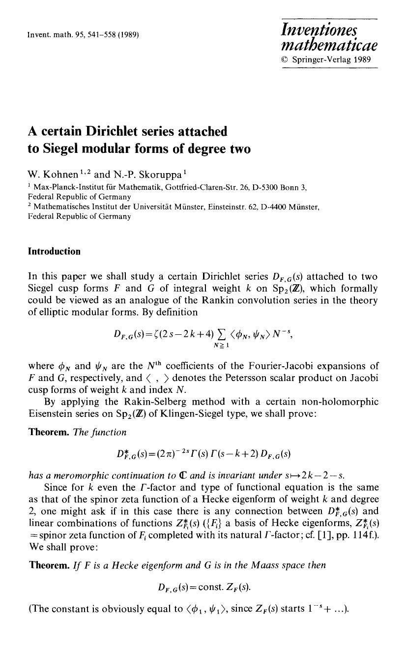 A certain Dirichlet series attached to Siegel modular forms of degree two by Unknown