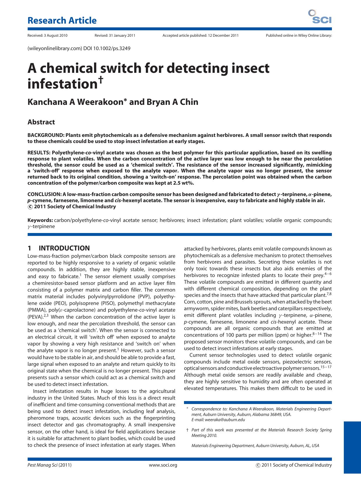 A chemical switch for detecting insect infestation by Unknown