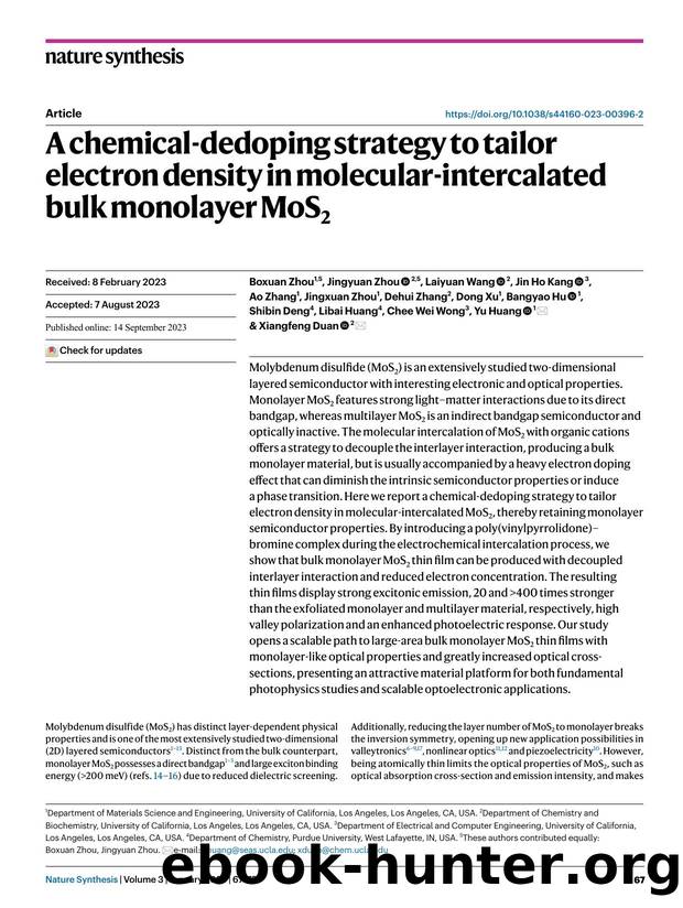 A chemical-dedoping strategy to tailor electron density in molecular-intercalated bulk monolayer MoS2 by unknow