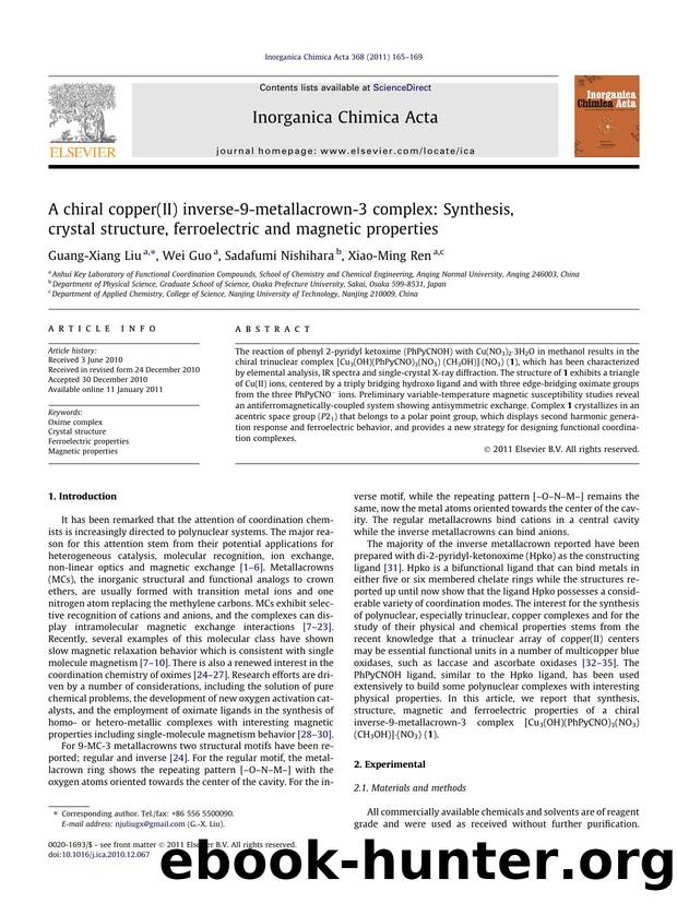 A chiral copper(II) inverse-9-metallacrown-3 complex: Synthesis, crystal structure, ferroelectric and magnetic properties by Guang-Xiang Liu & Wei Guo & Sadafumi Nishihara & Xiao-Ming Ren