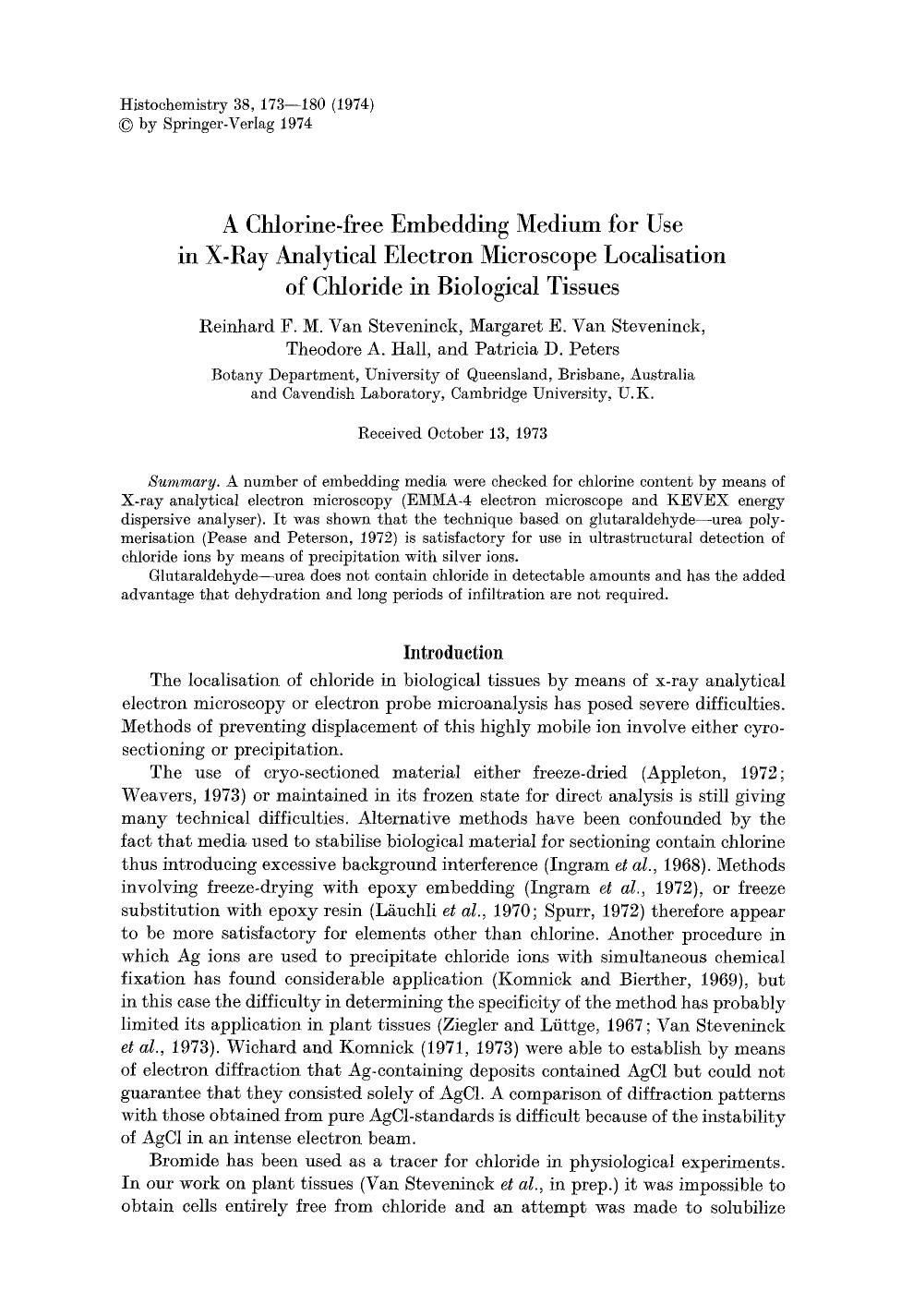 A chlorine-free embedding medium for use in X-ray analytical electron microscope localisation of chloride in biological tissues by Unknown