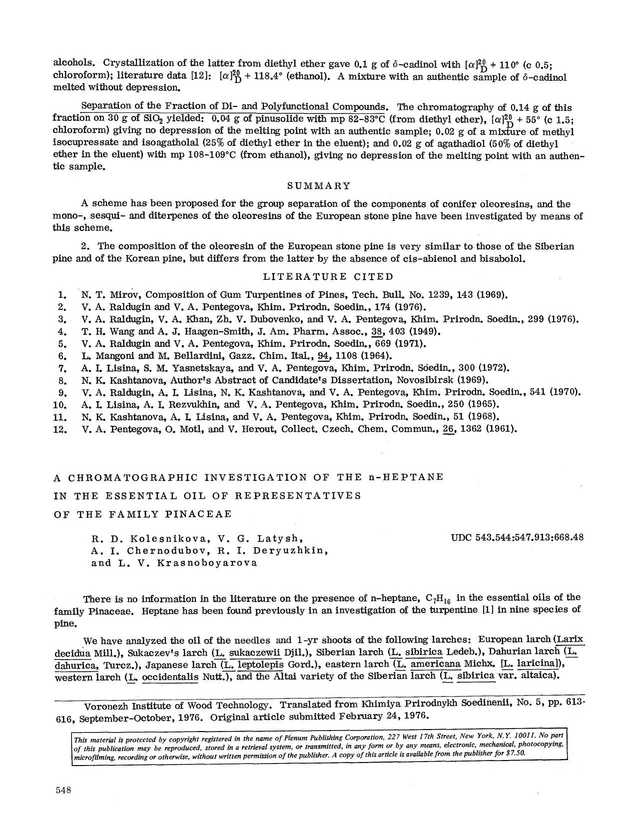 A chromatographic investigation of the n-heptane in the essential oil of representatives of the family Pinaceae by Unknown