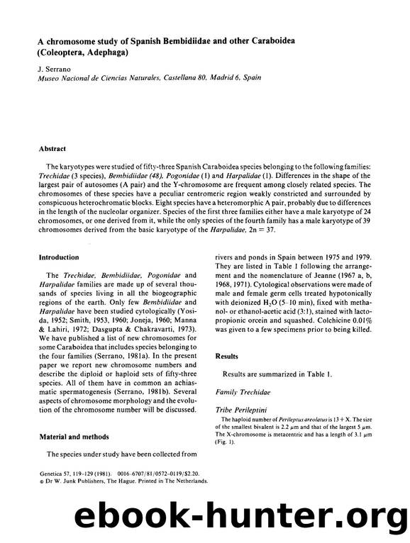 A chromosome study of Spanish Bembidiidae and other Caraboidea (Coleoptera, Adephaga) by Unknown