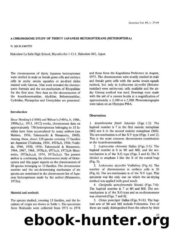 A chromosome study of thirty Japanese heteropterans (Heteroptera) by Unknown