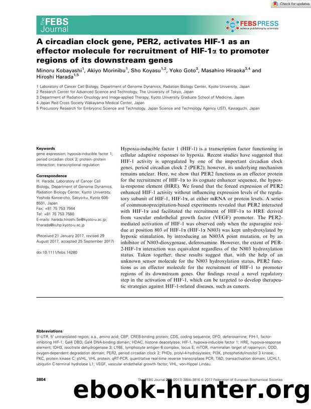 A circadian clock gene, PER2, activates HIFâ1 as an effector molecule for recruitment of HIFâ1Î± to promoter regions of its downstream genes by Unknown