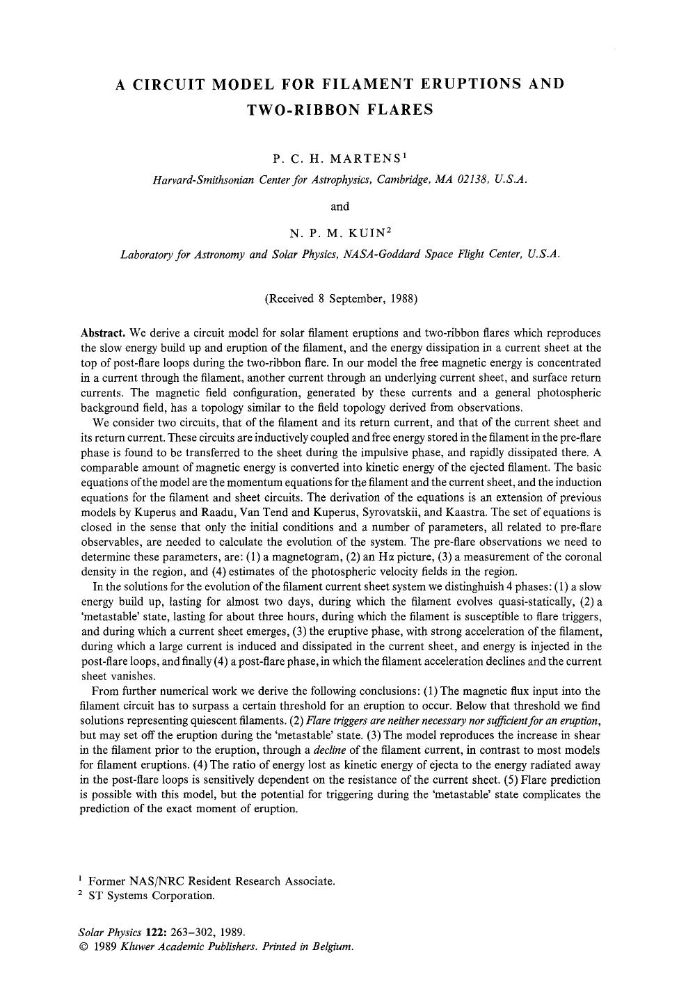 A circuit model for filament eruptions and two-ribbon flares by Unknown
