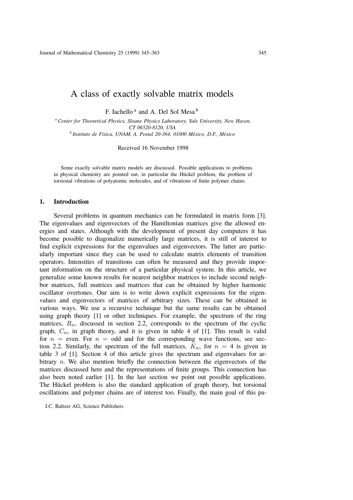 A class of exactly solvable matrix models by Unknown
